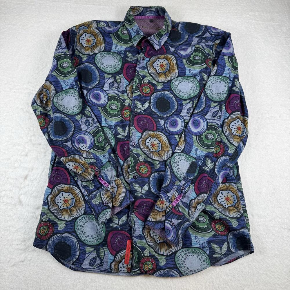 Visconti Black Shirt Mens Size L Multicolor Floral Long Sleeve Button Up Casual